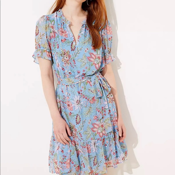 Nwt Loft Garden Tie Waist Flounce Dress 
